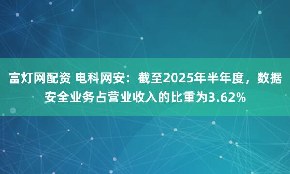 富灯网配资 电科网安：截至2025年半年度，数据安全业务占营业收入的比重为3.62%